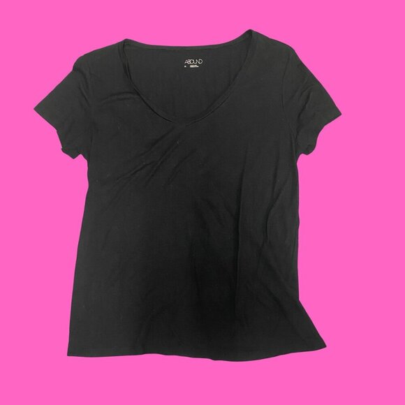 Abound Black V-Neck Short Sleeve Tee Shirt Women’s Size M – Minimalist Staple - Picture 2 of 7